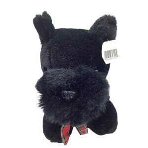 Vtg Chosun Black‎ Scottie Dog Plush Toy With Tartan Bow Tie 9”